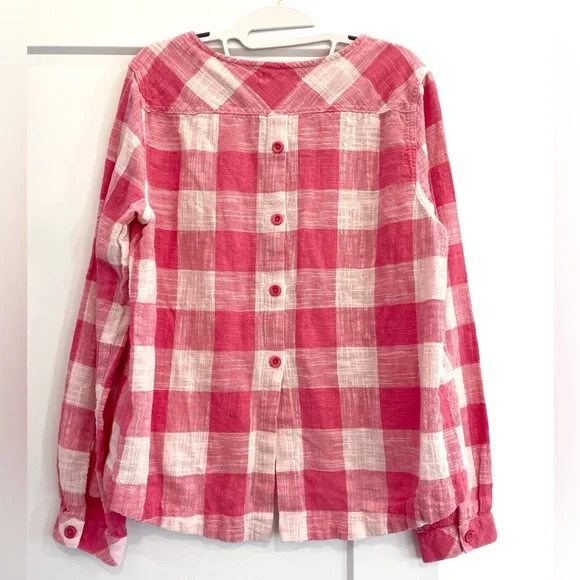 Anthro Cloth and Stone Cotton Linen Button-Back Gingham Blouse Pink White XL - Picture 4 of 6